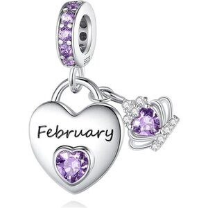 925 Sterling Silver Heart Birthstone Charm Dangle for Bracelets Necklaces Women
